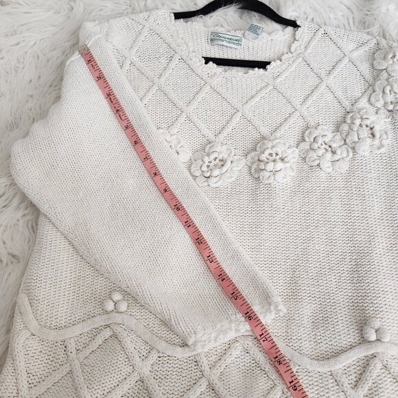 Vintage Shenanigans Women's M Hand Knit Sweater Floral Tunic Grandmacore Cottage - Picture 9 of 14